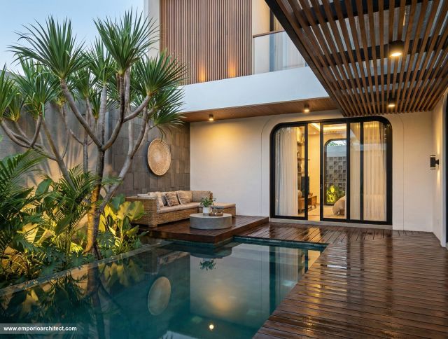 Desain Tampak Detail Kolam 4 Villa Modern 2 Lantai Ibu FRN di Nusa Dua, Bali