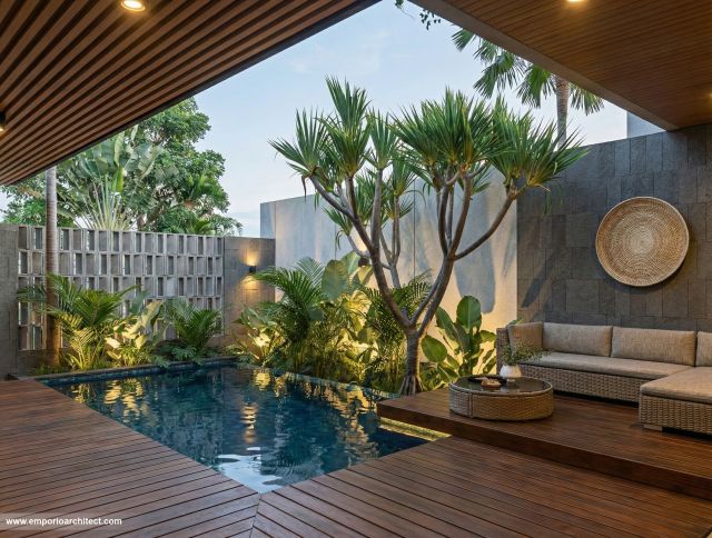 Desain Tampak Detail Kolam 6 Villa Modern 2 Lantai Ibu FRN di Nusa Dua, Bali