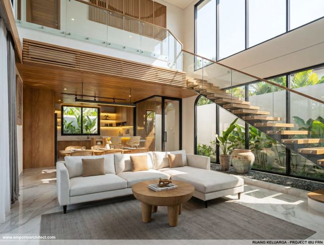 Desain Ruang Keluarga Villa Modern 2 Lantai Ibu FRN di Nusa Dua, Bali