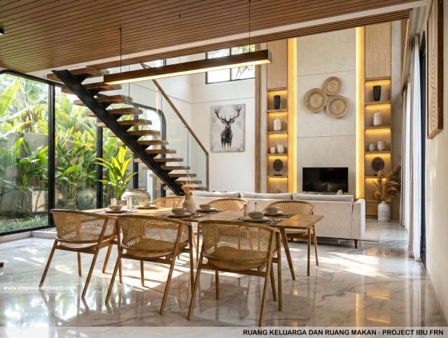 Desain Ruang Keluarga dan Ruang Makan Villa Modern 2 Lantai Ibu FRN di Nusa Dua, Bali