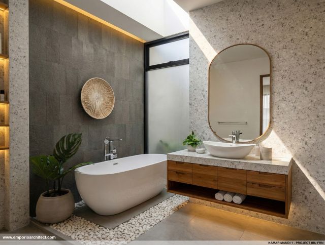 Desain Kamar Mandi 1 Villa Modern 2 Lantai Ibu FRN di Nusa Dua, Bali