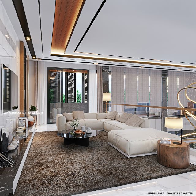 Desain Ruang Keluarga Villa Modern 3 Lantai Bapak TSN di Cisarus, Bogor