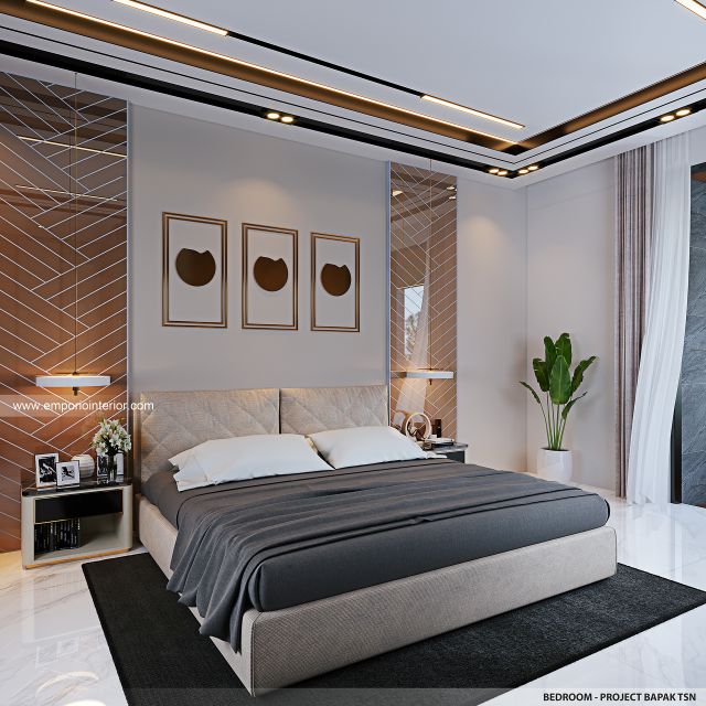 Desain Kamar Tidur Villa Modern 3 Lantai Bapak TSN di Cisarus, Bogor