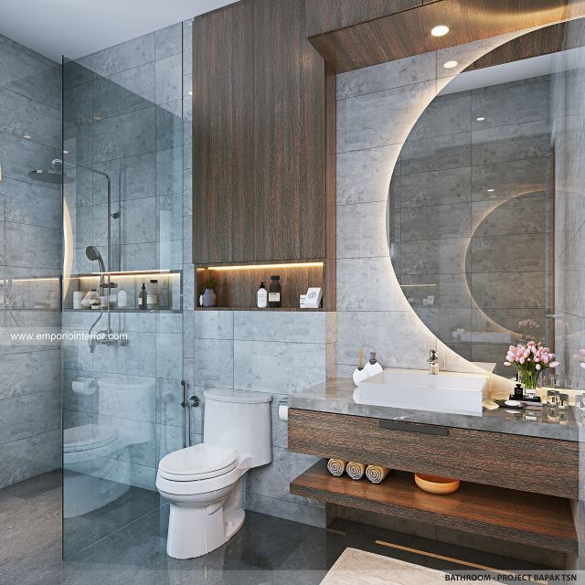 Desain Kamar Mandi Villa Modern 3 Lantai Bapak TSN di Cisarus, Bogor
