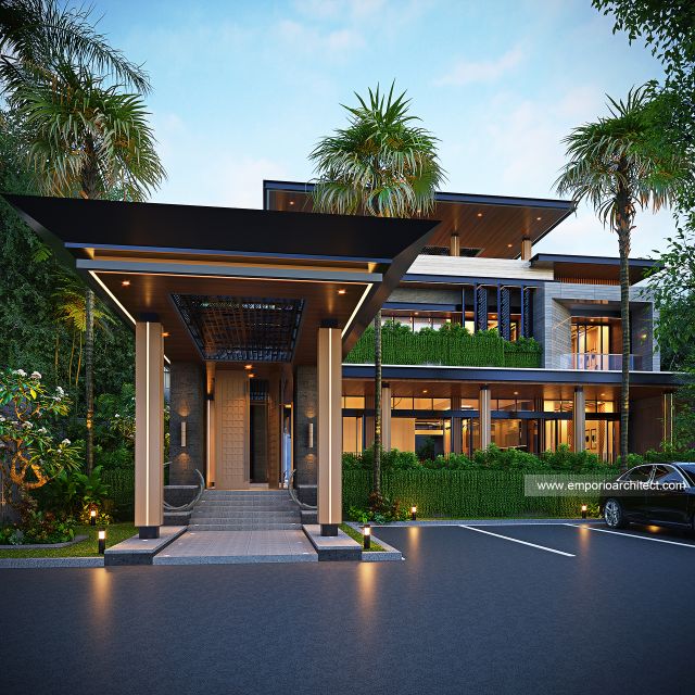 Desain Tampak Depan 2 Villa Modern 3 Lantai Bapak TSN di Cisarus, Bogor