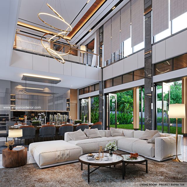 Desain Ruang Keluarga Villa Modern 3 Lantai Bapak TSN di Cisarus, Bogor