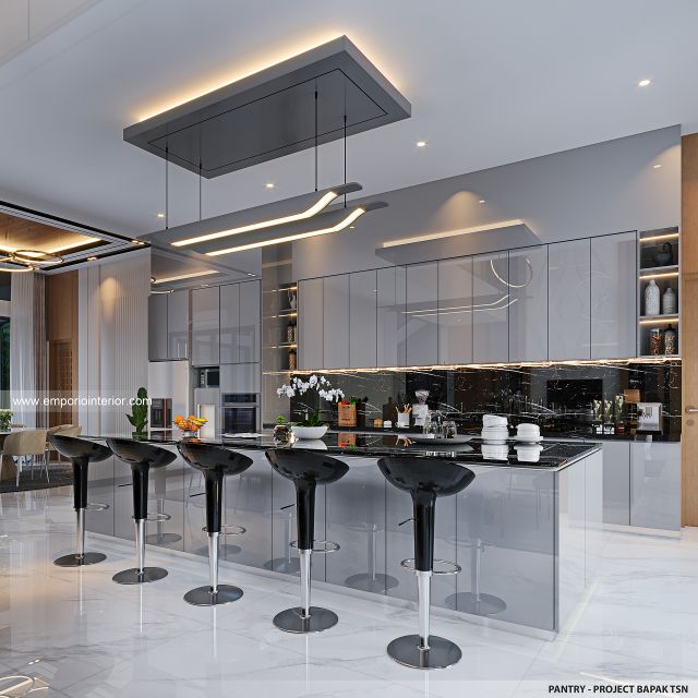 Desain Pantry Villa Modern 3 Lantai Bapak TSN di Cisarus, Bogor