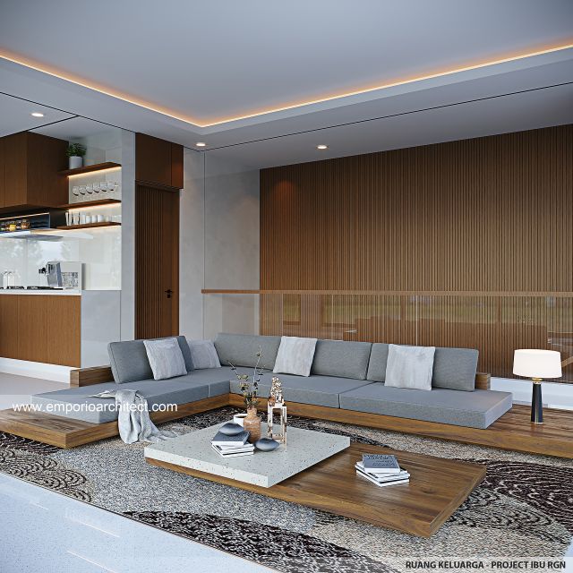 Desain Ruang Keluarga Villa Modern 3 Lantai Ibu RGN di Nusa Dua, Badung, Bali