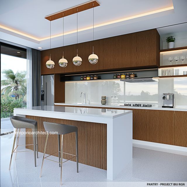 Desain Pantry Villa Modern 3 Lantai Ibu RGN di Nusa Dua, Badung, Bali