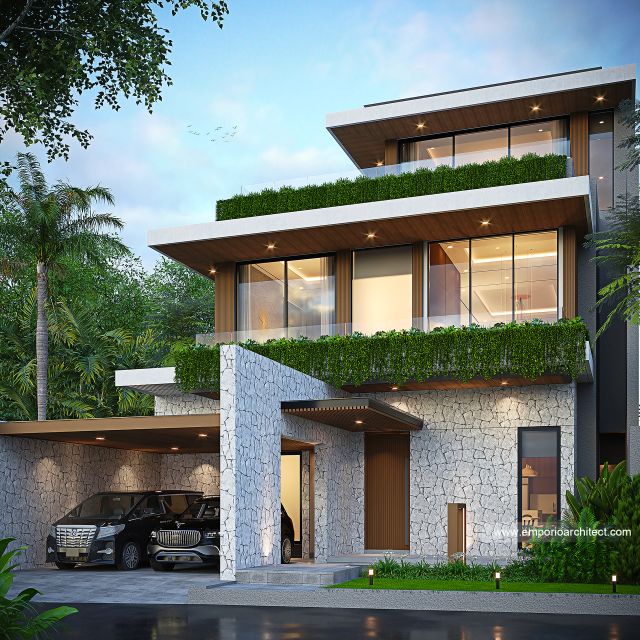 Desain Tampak Depan 3 Villa Modern 3 Lantai Ibu RGN di Nusa Dua, Badung, Bali