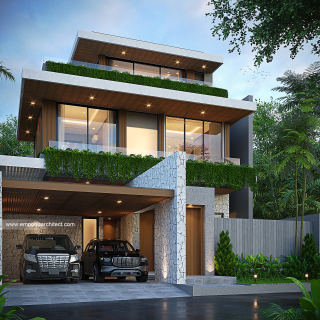 Desain Tampak Depan Dengan Pagar Villa Modern 3 Lantai Ibu RGN di Nusa Dua, Badung, Bali