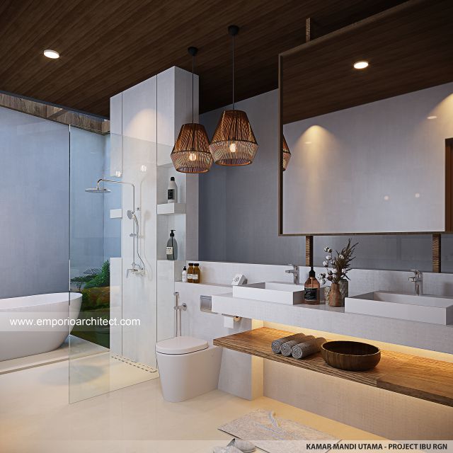 Desain Kamar Mandi Utama Villa Modern 3 Lantai Ibu RGN di Nusa Dua, Badung, Bali