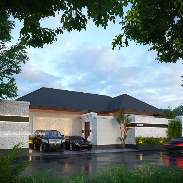 Desain Tampak Depan Dengan Pagar Villa Style Villa Bali 1 Lantai Bapak CRS di Jimbaran, Bali
