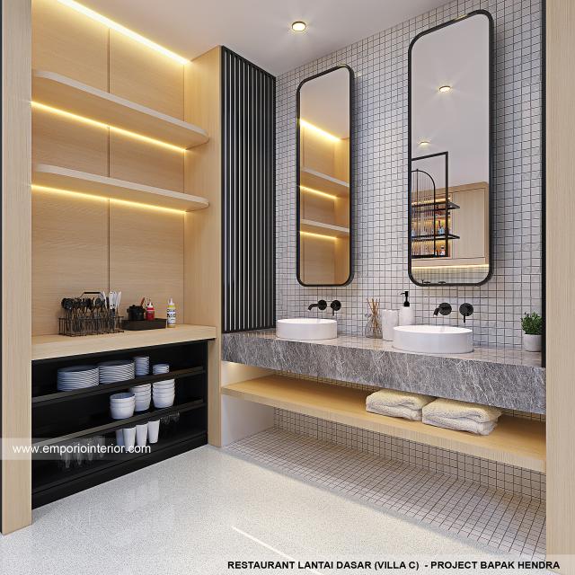 Desain Toilet Restaurant Lantai Dasar Villa Style Villa Bali Modern 3 Lantai Bapak HDR 1477 Type C di Gianyar, Bali