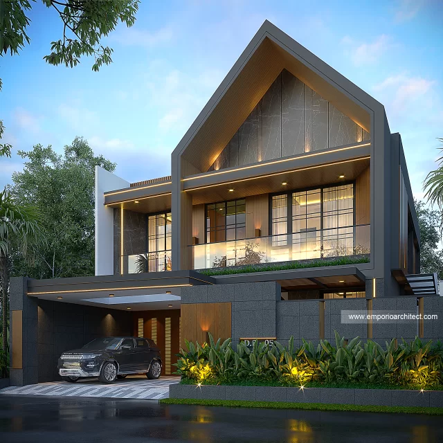 Desain Tampak Depan Dengan Pagar Rumah Scandinavian 2 Lantai Bapak DCK di Kudus, Jawa Tengah