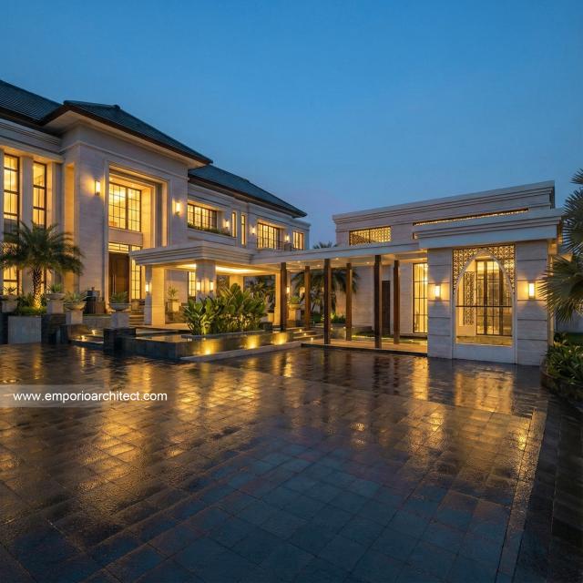 Desain Tampak Depan Mushola Rumah Klasik 2 Lantai Ibu DNA di Cibubur, Jakarta Timur