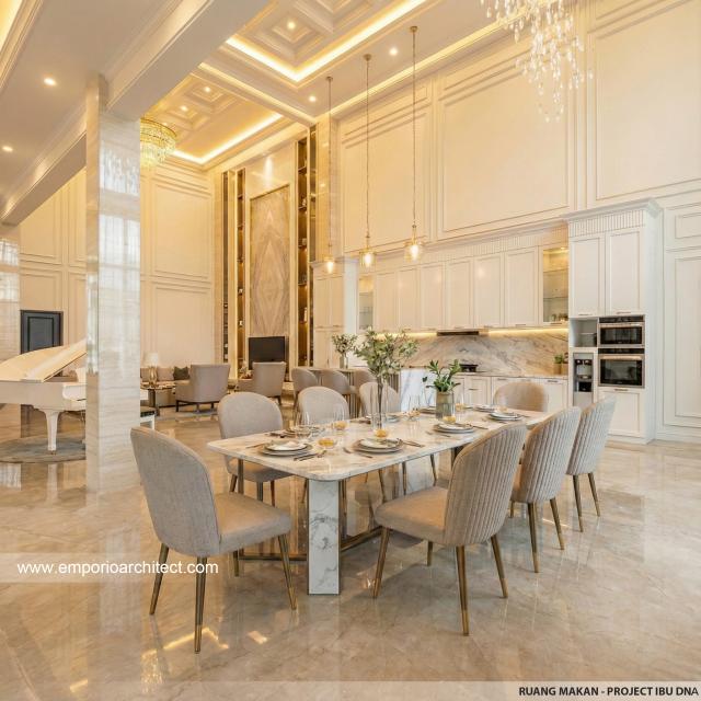 Desain Ruang Makan Rumah Klasik 2 Lantai Ibu DNA di Cibubur, Jakarta Timur