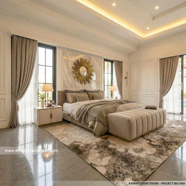 Desain Kamar Tidur Utama Rumah Klasik 2 Lantai Ibu DNA di Cibubur, Jakarta Timur