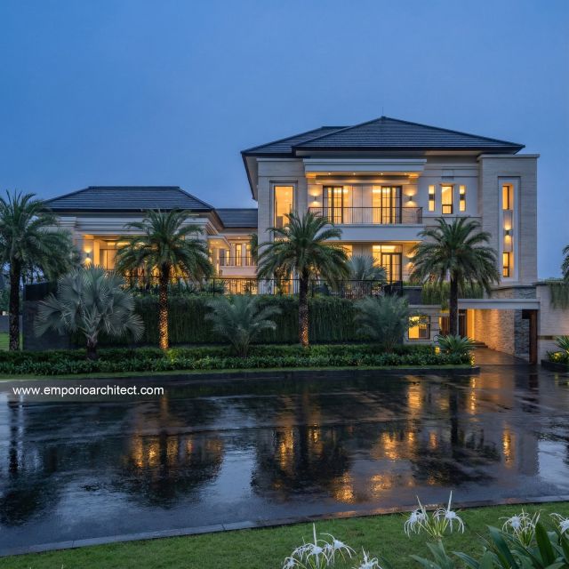 Desain Tampak Belakang 2 Rumah Klasik 2 Lantai Ibu DNA di Cibubur, Jakarta Timur