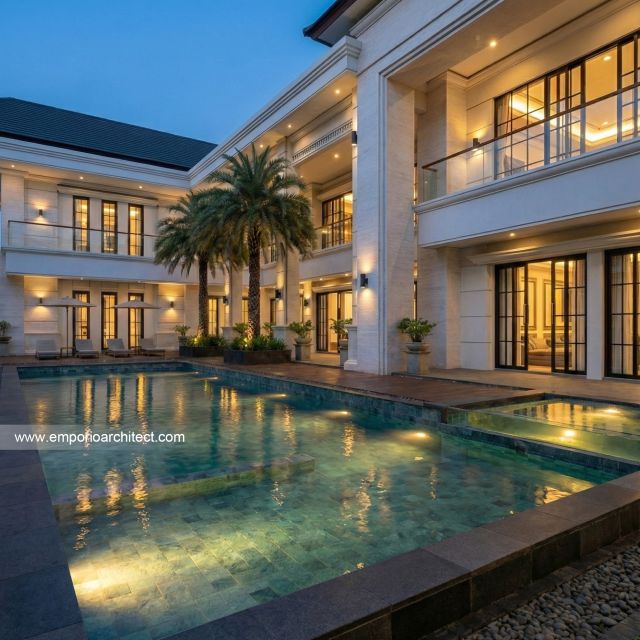 Desain Tampak Detail Belakang Rumah Klasik 2 Lantai Ibu DNA di Cibubur, Jakarta Timur