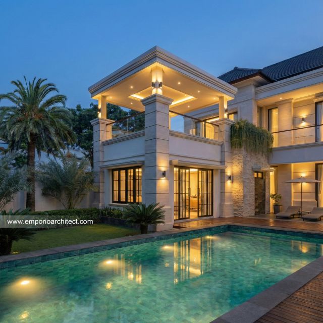 Desain Tampak Detail Belakang 2 Rumah Klasik 2 Lantai Ibu DNA di Cibubur, Jakarta Timur