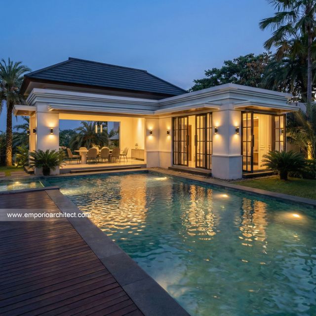 Desain Tampak Detail Belakang 3 Rumah Klasik 2 Lantai Ibu DNA di Cibubur, Jakarta Timur