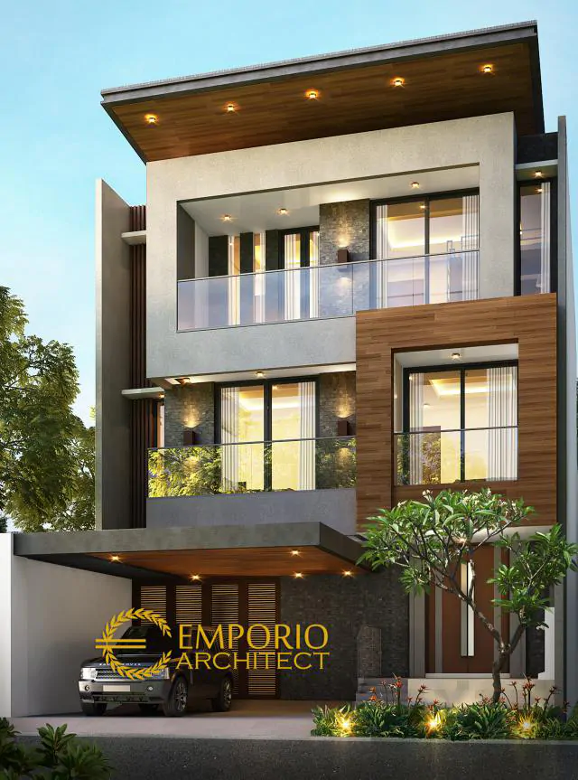 Desain Tampak Depan 1 Rumah Modern 4 Lantai Bapak Bima di Cilangkap, Jakarta Timur