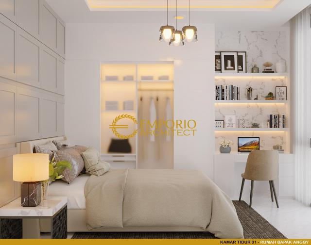 Desain Kamar Tidur 1 Rumah Modern 3 Lantai Bapak Anggi di Depok, Jawa Barat