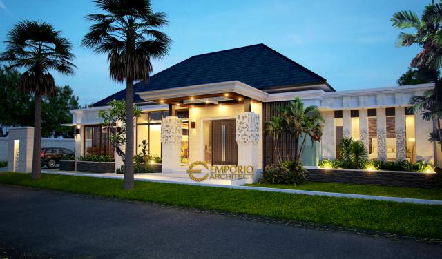 Desain Tampak Depan Rumah Villa Bali 1 Lantai Bapak Wiantono di Bekasi