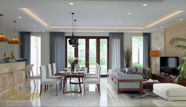 Desain Ruang Keluarga dan Ruang Makan Kompleks Villa Style Villa Bali 2 Lantai Ibu Marina di Gianyar, Bali