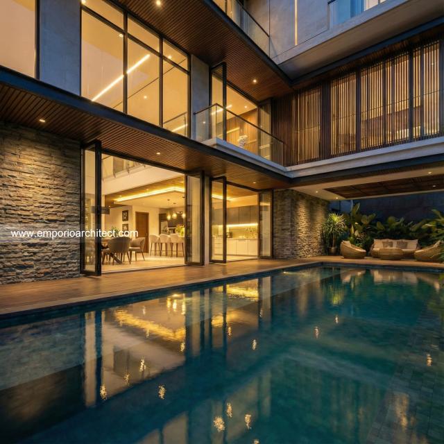 Desain Tampak Detail Belakang 3 Rumah Modern 4 Lantai Ibu Suwaty di Jakarta