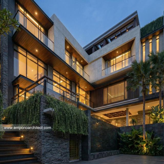 Desain Tampak Belakang Rumah Modern 4 Lantai Ibu Suwaty di Jakarta