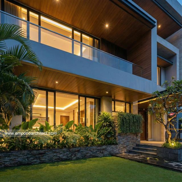 Desain Tampak Detail Depan 2 Rumah Modern 4 Lantai Ibu Suwaty di Jakarta