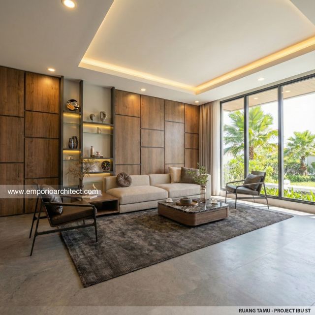 Desain Ruang Tamu Rumah Modern 4 Lantai Ibu Suwaty di Jakarta