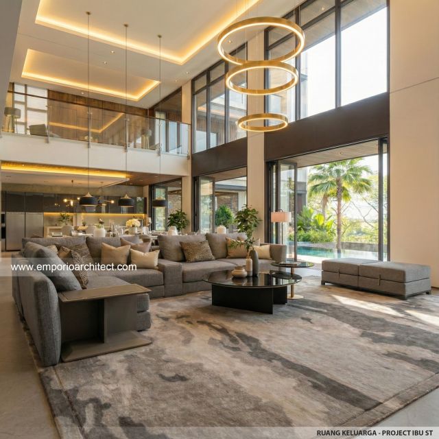 Desain Ruang Keluarga Rumah Modern 4 Lantai Ibu Suwaty di Jakarta