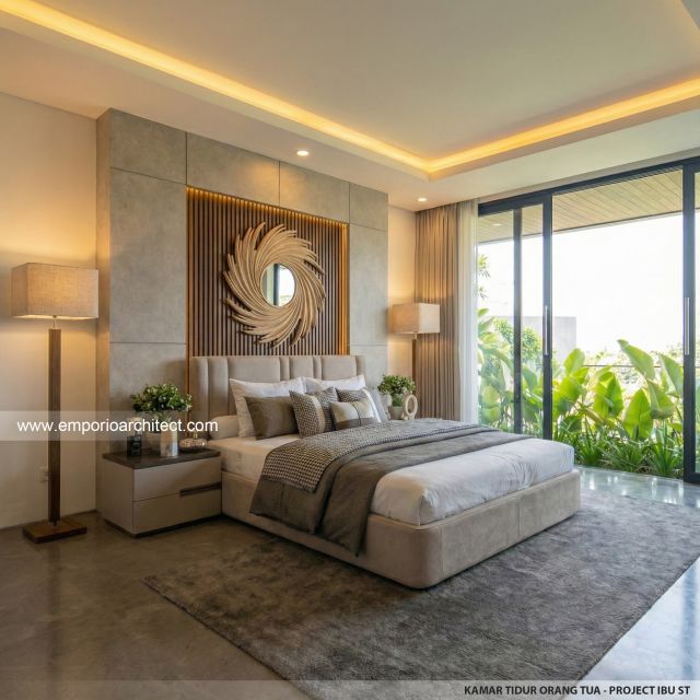 Desain Kamar Tidur Orang Tua Rumah Modern 4 Lantai Ibu Suwaty di Jakarta