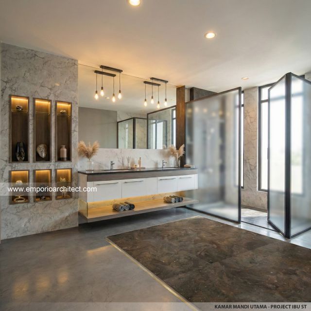 Desain Kamar Mandi Utama Rumah Modern 4 Lantai Ibu Suwaty di Jakarta