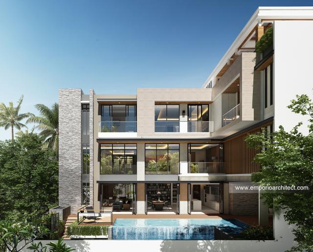 #backviewexterior - Mrs. Suwaty Modern House 4 Floors Design - Jakarta - Code 7331