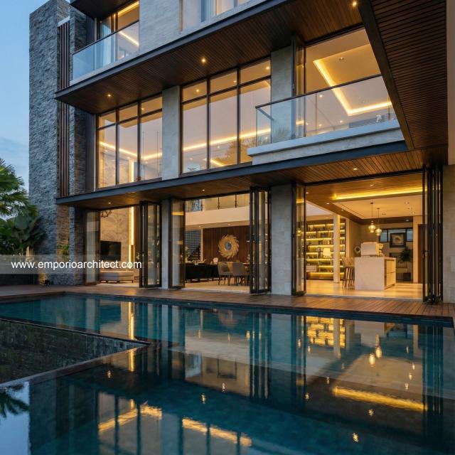 Desain Tampak Detail Belakang 2 Rumah Modern 4 Lantai Ibu Suwaty di Jakarta