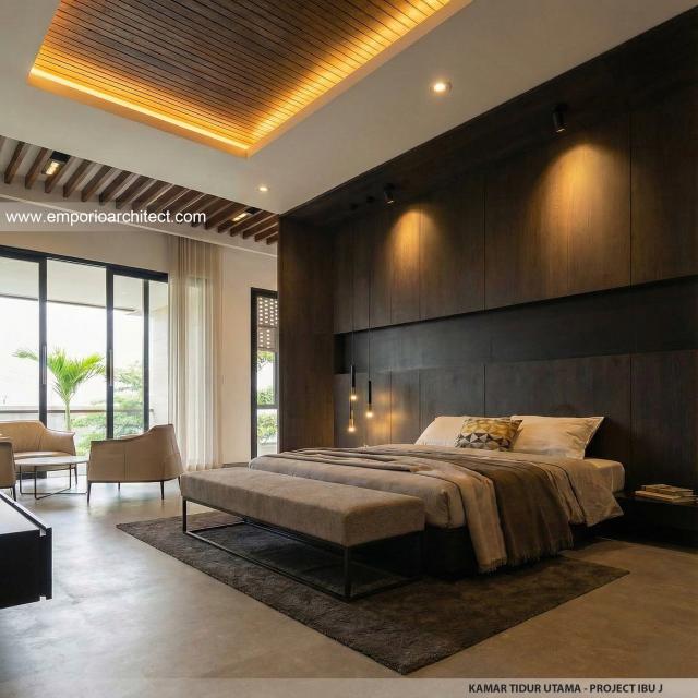 Desain Kamar Tidur Utama Rumah Modern 2 Lantai Mrs. J di Jakarta