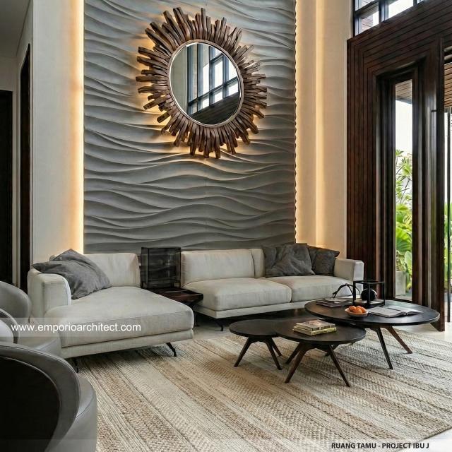 Desain Ruang Tamu Rumah Modern 2 Lantai Mrs. J di Jakarta