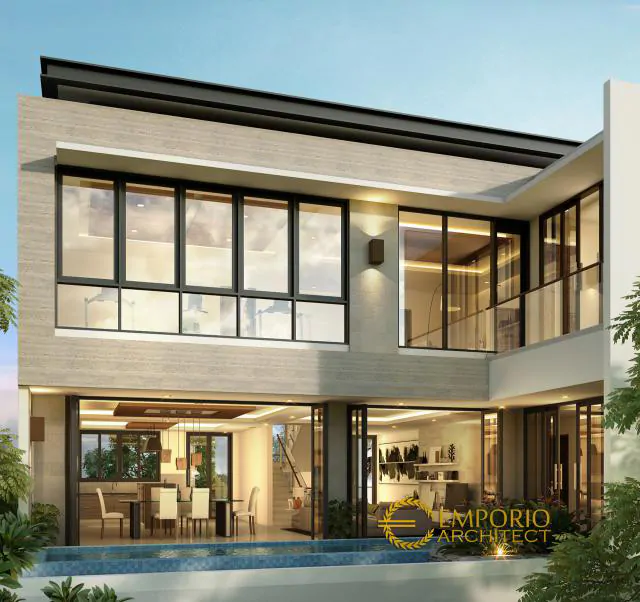 Desain Tampak Belakang Rumah Modern Tropis 3 Lantai Ibu Niken di Jakarta Selatan