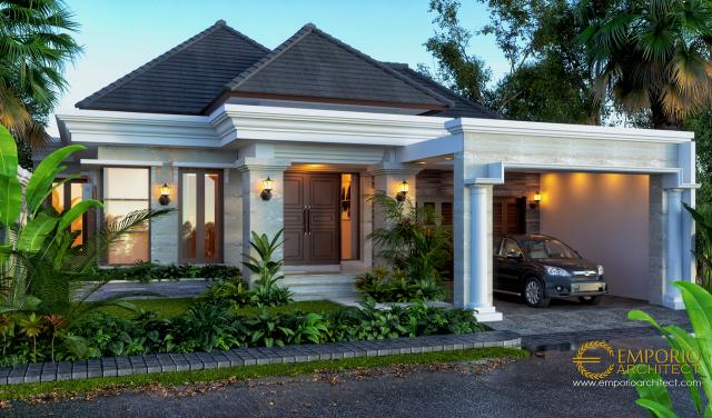 Desain Tampak Depan Rumah Villa Bali 1 Lantai Ibu Dhini di Medan