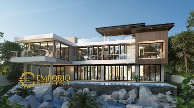 #backviewexterior - Mr. Fajar Modern House 3 Floors Design - Purwakarta, Jawa Barat - Code 7311