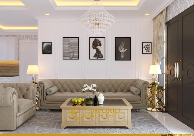 Desain Ruang Tamu Rumah Classic 2 Lantai Bapak Andy di Surabaya