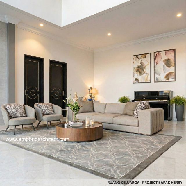 Desain Ruang Keluarga Rumah Hook Classic 3 Lantai Bapak HRR di Tangerang, Banten