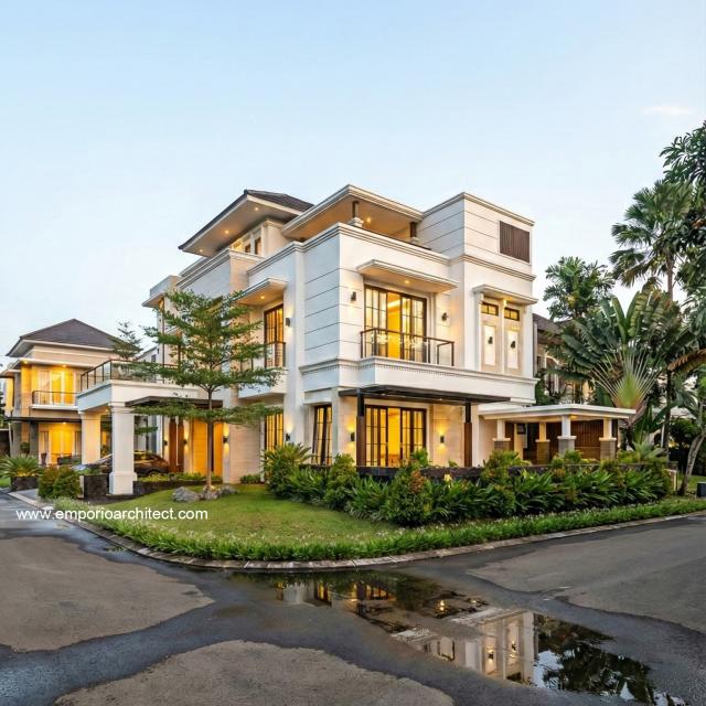 Desain Tampak Hook 2 Rumah Hook Classic 3 Lantai Bapak HRR di Tangerang, Banten