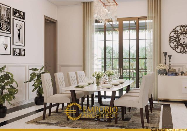 Desain Ruang Makan Rumah Mediteran Classic 3 Lantai Ibu Susana di Tangerang, Banten