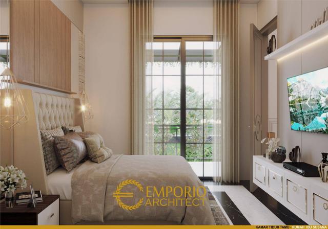 Desain Kamar Tidur Tamu Rumah Mediteran Classic 3 Lantai Ibu Susana di Tangerang, Banten