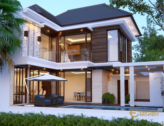Desain Tampak Belakang Rumah Villa Bali 2 Lantai Bapak Rio di Ciputat, Tangerang Selatan